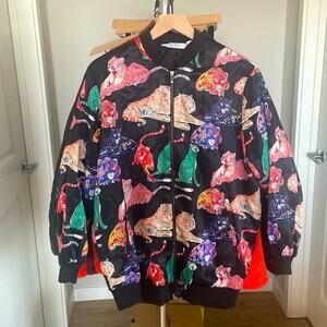 ZARA Basic Z1975 Denim Bomber Jacket Coat Lion Tiger XS